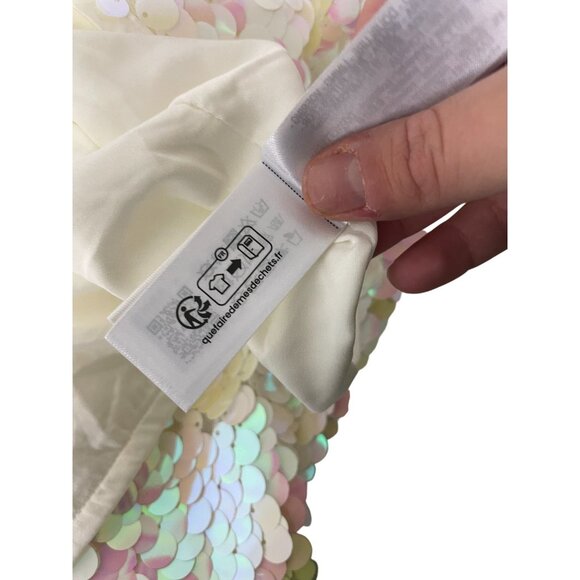 Zara Womens Mini Sequin Skirt Large L Ivory Pink Party Whimsical 3920/125 NWOT - Picture 9 of 13